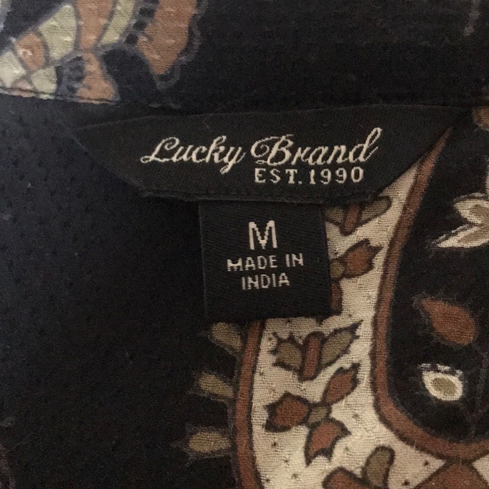 Lucky brand Black pattern tie front blouse